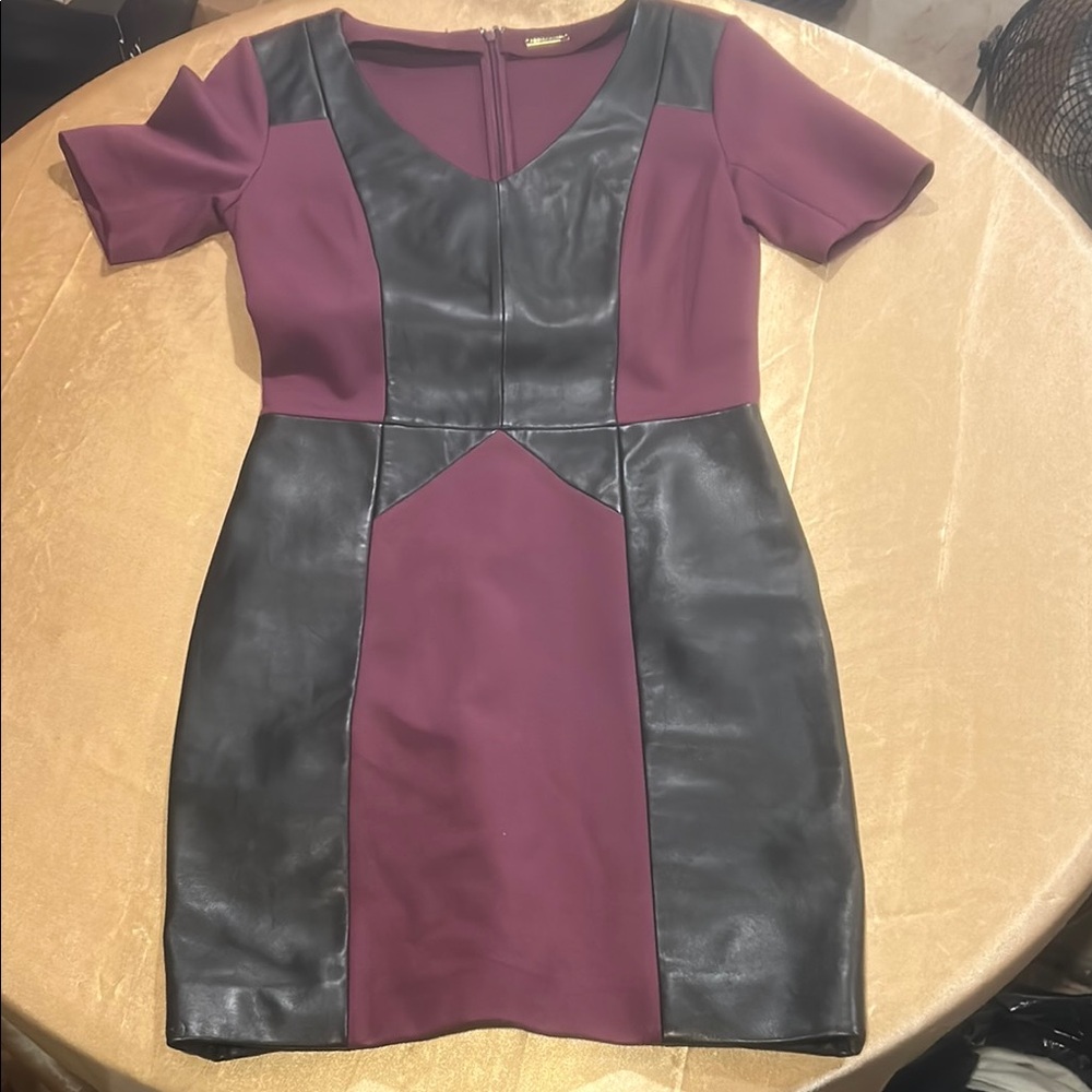 Elegant Black Lambskin Leather and Purple Women's Dress 4